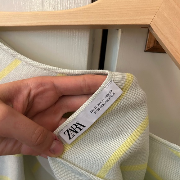 ZARA light blue and green Stripped Low Back Crop Top - Picture 8 of 8